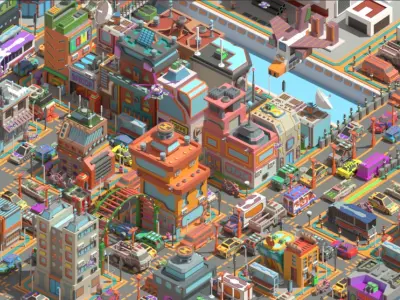 Scifi  Low Poly  Cartoon City  Low-poly 3D model