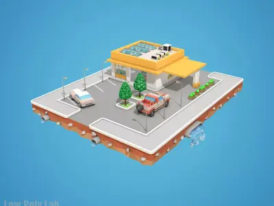 Cartoon Car Service Building Low-poly 3D model