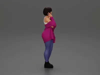 pretty girl with short hair posing in a sweater 3D print model