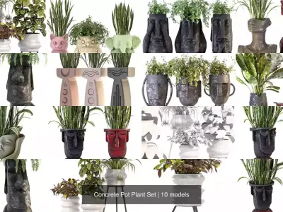 Concrete Pot Plant Set 3D Model Collection