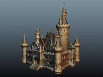 Fantasy stone medieval castle High-Poly 3D model