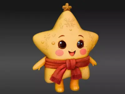 Cute Christmas Star Buddy Kawaii Holiday Ornament 3D Model Low-poly 3D model
