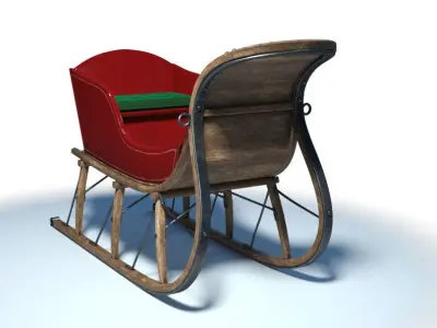 Santa Claus Wooden Sleigh 3D model
