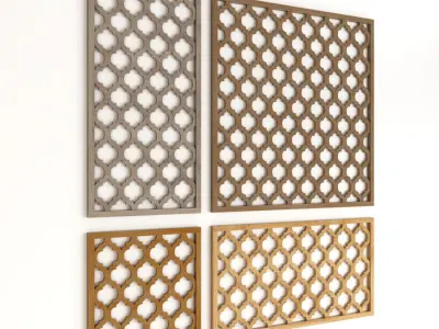 Wood Arabic Islamic pattern decorative grill screen 3D model 9