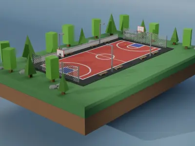 Low Poly Basketball Court Pack Low-poly 3D model