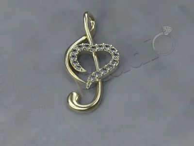 Cute Luxury little music note pendant heart with gems  3d model 3D print model
