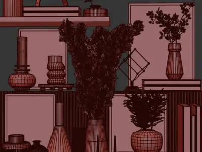 Decorative set 1 vases on shelf 3D model
