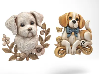 Dogs wall decoration Low-poly 3D model