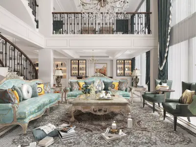 European living room Low-poly 3D model