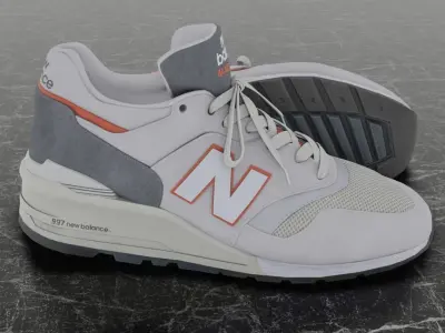 NEW BALANCE 997 3D SHOES - WHITE - RED Low-poly 3D model