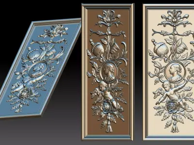 Classic Rococo Decorative Relief Panel 3D model