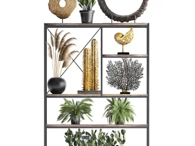 Shelf rack with decor and plants 14 3D model