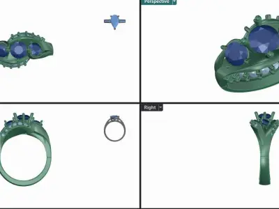 Three Stone engagement Ring 3D print model
