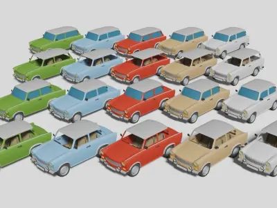 Trabant 601 and Trabant 601 Combi with interior Low-poly 3D model