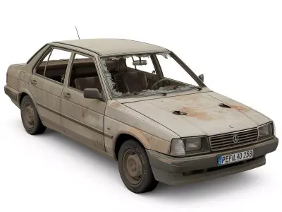 Abandoned Middle Eastern Civilian Car Hood Damage 3D Model Low-poly 3D model