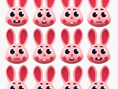 Cartoon Head Rabbit Pack Emoji 3D model