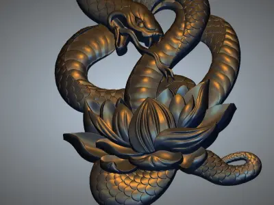 Snake with lotus flower 3D print model