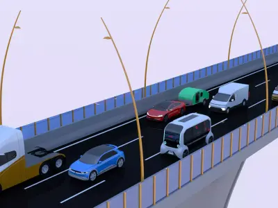 Bridge with cars 5 3D model