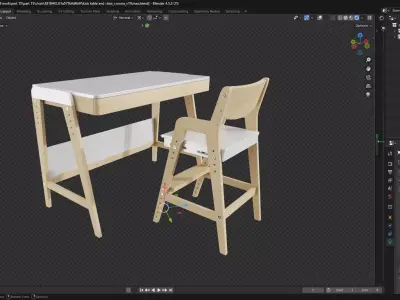 wooden desk and chair 3D model