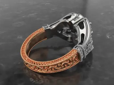 Vintage Dress  Pave Filigree engraved Ring 3D print model