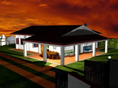 Italian Bungalow - One Storey Villa Low-poly 3D model