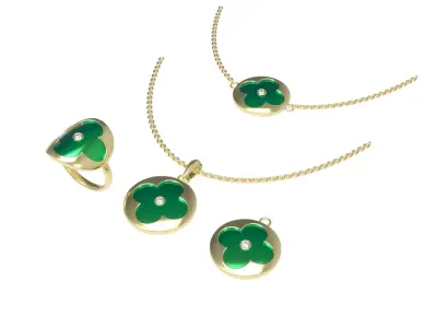 Luxury Clover Jewelry Set 07 3D Model  Ring Pendant Necklace  3D print model