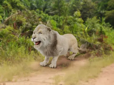 Fur White Lion Rigged in Blender  Low-poly 3D model