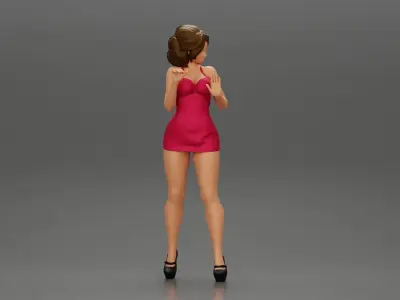 Attractive girl in mini dress and heels Leaning Against car 3D print model