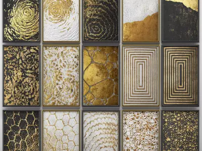 Collection of paintings with gold for walls 5 3D model