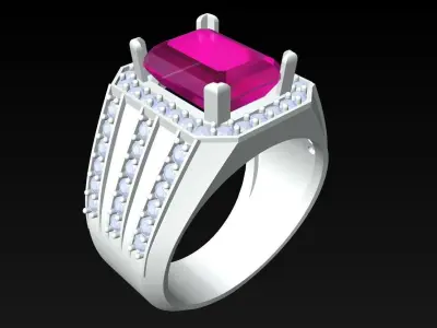 Rectangular Stone Rings - Mens Rings - N3899 3D print model