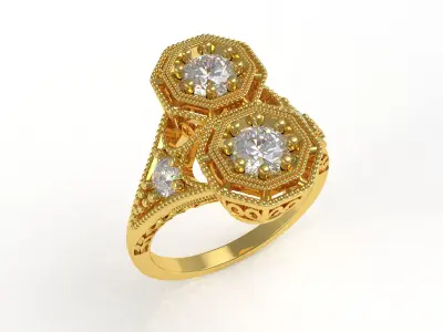Two Stone Filigree Art Deco Ring 3D print model