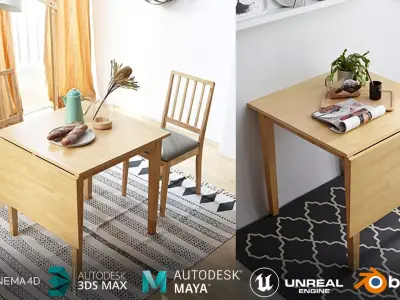 Extendable Folding Wood Table 3D model