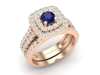cushion shape halo Diamond Ring and band for woman 3D print model