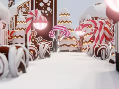 Gingerbread Christmas Village Winter Game Ready Low-poly 3D model
