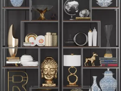 Set-149 decorative items on shelf 3D model