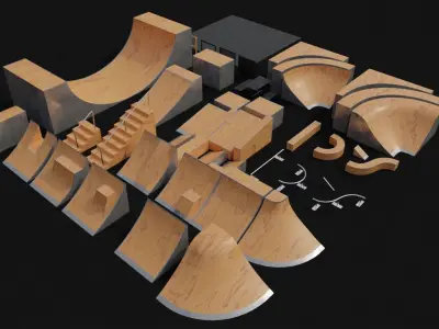 Skate Park Builder and BMX - Pack Low-poly 3D model