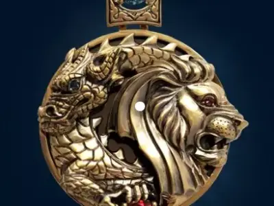 Dragon and Lion Pendant 3D print model