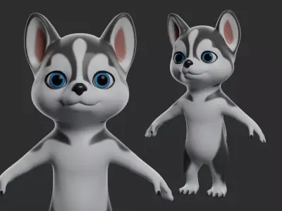 Husky Dog Cartoon Low-poly 3D model