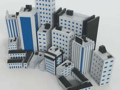 Low Poly City set of buildings Low-poly 3D model