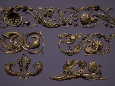 Grotesque edge decor kit bash set  Low-poly 3D model
