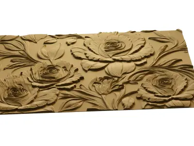 modern rose panel wall decor set relief stl mural CNC 295  3D model