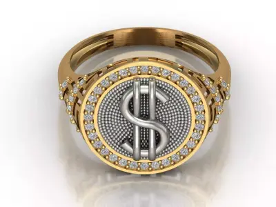 Luxury Dollar Sign Mens Ring With Diamonds Jewelry Gents Rings 3D print model