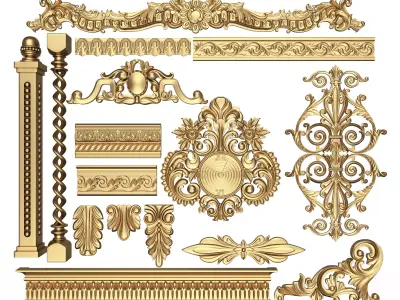 Collection of 16 Classic Carvings 02 Low-poly 3D model