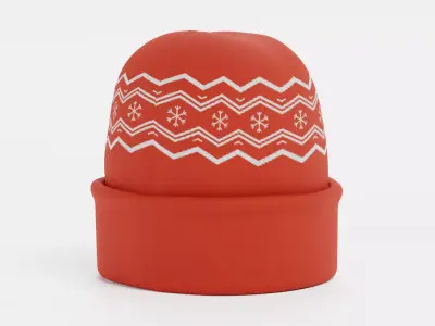 Winter Hat V2 - Red Beanie with Snowflake Pattern 3D model