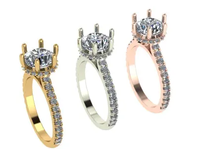 6 Prong solitaire hidden halo diamond ring 3D print model