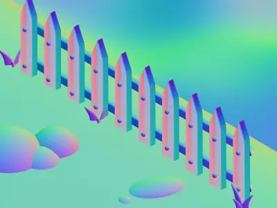 Fence near a river Low-poly 3D model