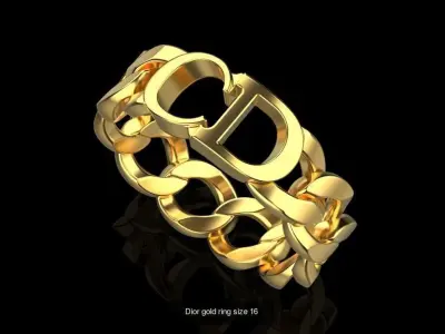 Collection of gold rings Dior 12 different sizes width 6mm 3D Model Pack