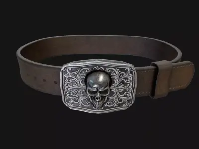 Leather Belt with Skull Buckle Game-Ready 3D Model  Low-poly 3D model