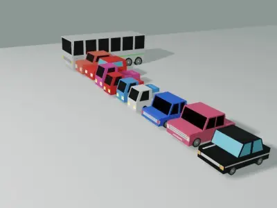 low poly cars and buses Free low-poly 3D model