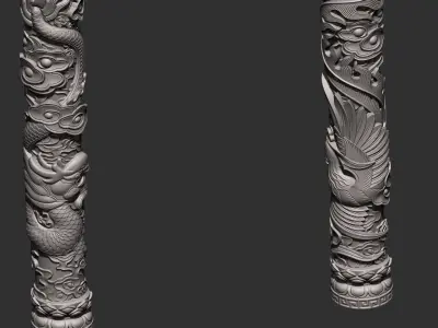 Dragon and Phoenix Pillars 3D print model